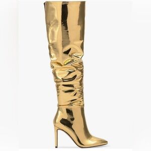 INC Womens Iyonna Patent Slouchy Over-The-Knee Boots Gold